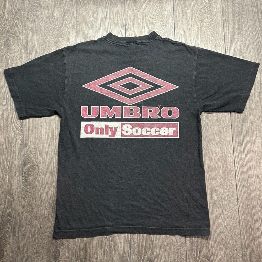 Vintage Umbro Only Soccer Graphic T-Shirt Mens Medium Black Distressed Tee